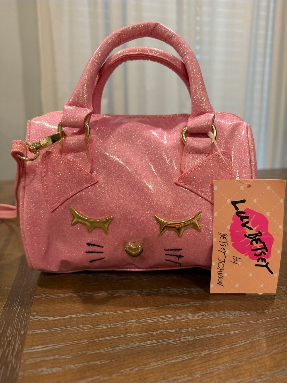 NET LUV BETSEY JOHNSON Kitty Cat, pink Sparkles Crossbody Dome Satchel